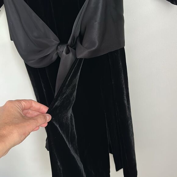 VTG 80s Liz Claiborne Black Velvet Dress Size 4 Faux Wrap Silk Bow Dark Academia - Picture 9 of 13